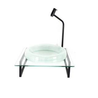 GABINETE COM CUBA DE VIDRO CHAPEU 10MM JATEADA COM TAMPO 40CM INCOLOR MAIS TORNEIRA METAL PRETA