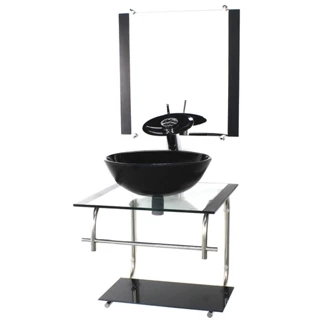 GABINETE 40CM DE VIDRO INOX CUBA REDONDA PRETO