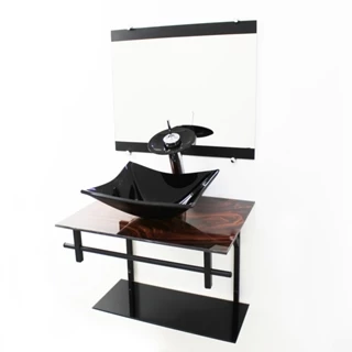 GABINETE DE VIDRO 60CM AP COM CUBA RETANGULAR MADEIRA NOGUEIRA