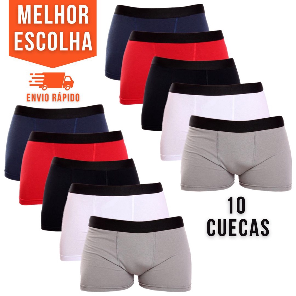 Kit 10 Cuecas Boxer Masculino Algodão Confortável Básica