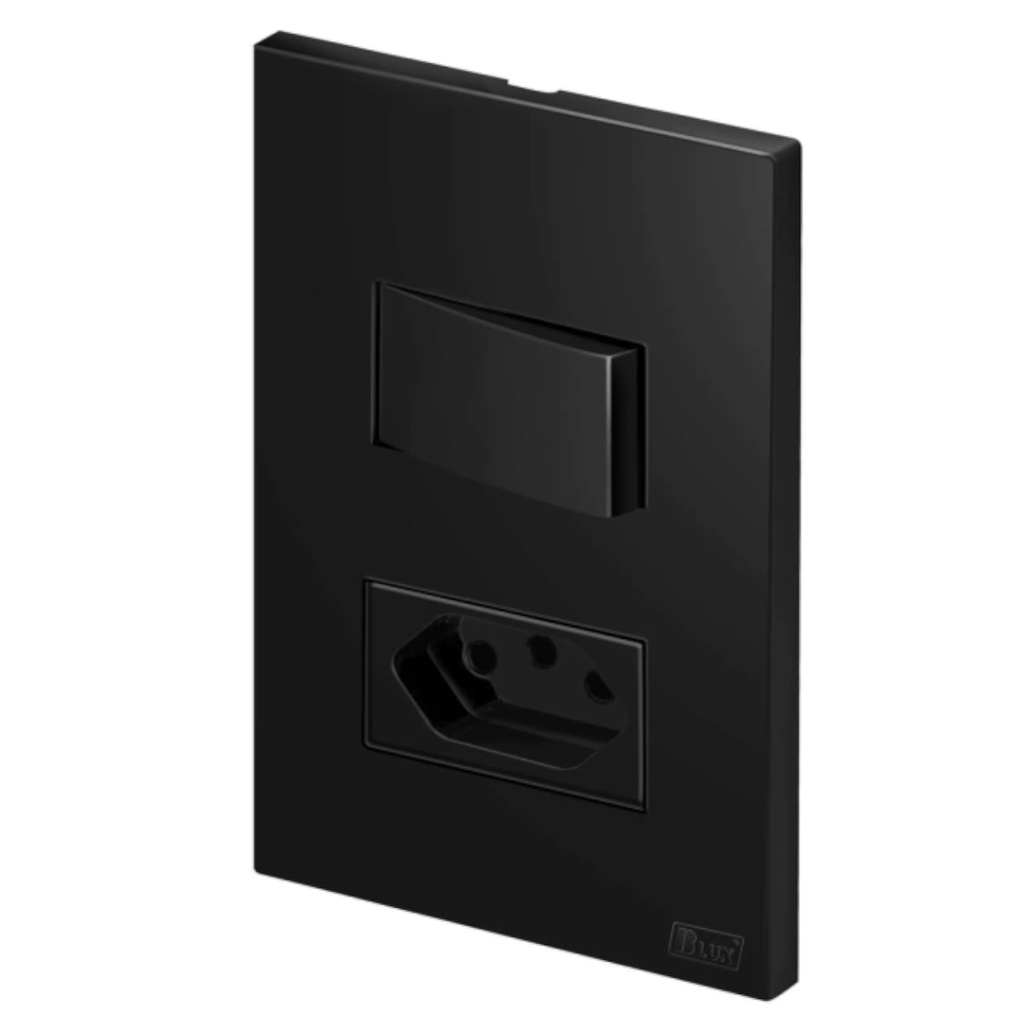 Interruptor Simples com Tomada 10A Preta Fosca Recta Blux | Shopee Brasil