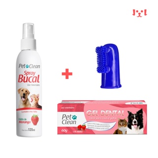 Kit Gel Dental e Spray Bucal Morango + Escova Pet Clean