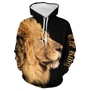 Camiseta Masculina Com Capuz Frio Para Homens , Leão 3D Full Print unisex