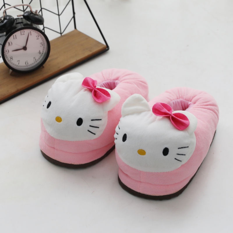 Espuma de inverno casal rosa vermelho Hello Kitty Cat Spot super macio veludo redondo viscose chinelos de algodão para mulheres meninas