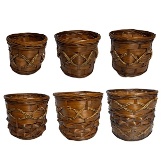 6 Vasos Cachepot Cesto de Bambu Decorativos para Plantas