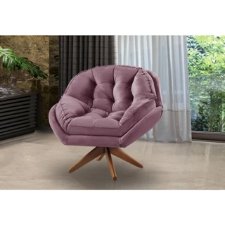 Poltrona Decorativa Califórnia base giratória Veludo Rosé