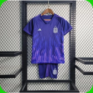 2022 Infantil Conjunto Camisa de Time Argentina Roxa Camiseta de Futebol Criança Uniforme Calções Moletom kit Messi