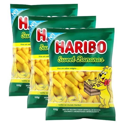 kit 3 Bala de gelatina sabor Sweet Bananas Haribo 90G | Shopee Brasil