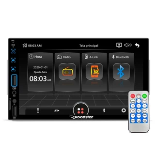 Central Multimídia Carro MP5 Tela 7 Polegadas Espelhamento Bluetooth USB SD Rádio FM 2 DIN Roadstar