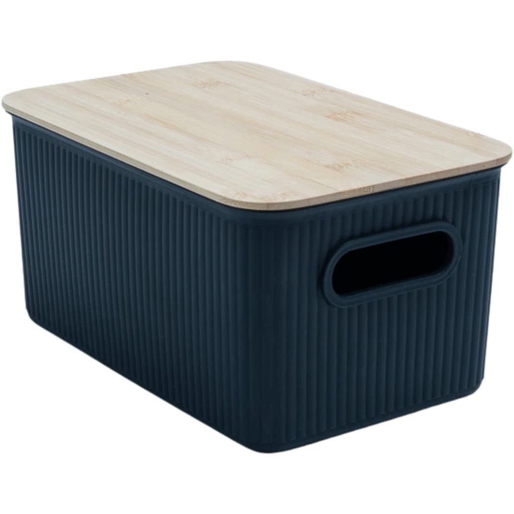 Caixa Organizadora Canelada Com Tampa De Bambu Preto Oikos 6 Litros