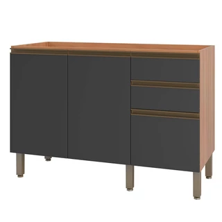 Balcão Pia Telasul Macadamia 914102-02 2 Portas 3 Gavetas 120cm Sem Tampo