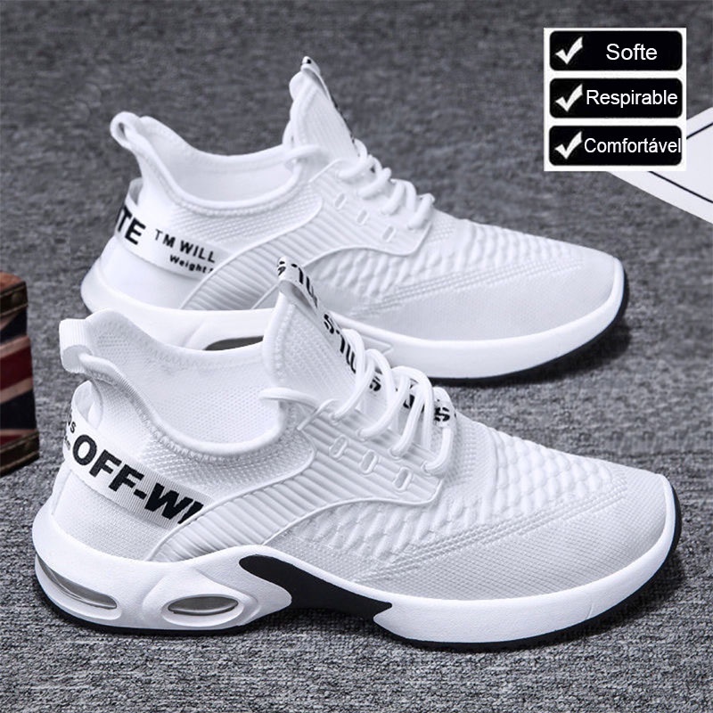 Sapatos Esportivos Masculinos , De Tênis Malha Branca , Respiráveis Leves De Dedo Redondo Do Pé Para Homens