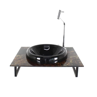 GABINETE DE VIDRO BANHEIRO 50CM COM BANCADA MARMORIZADA MARMORE IMPERADOR MAIS TORNEIRA CROMADA