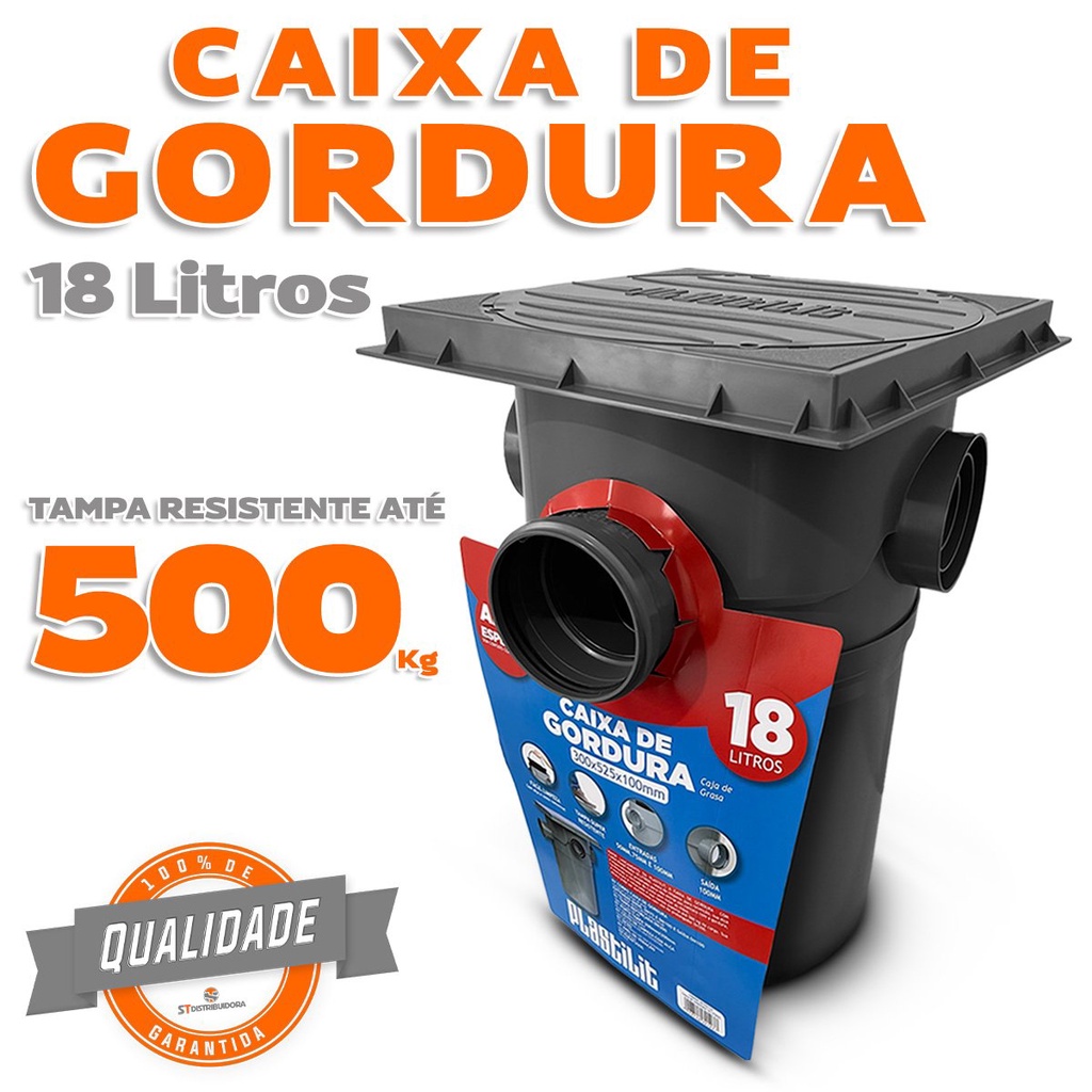 Caixa de Gordura em PVC Reforçada com Cesto de Limpeza 18L