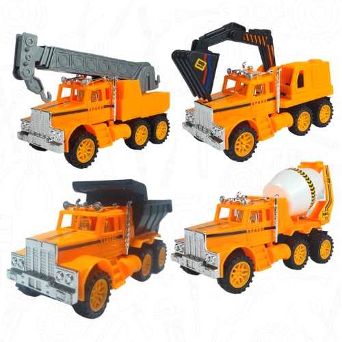 Kit com 4 Tratorzinhos de Construção – Articulados – Aprox 17 Cm