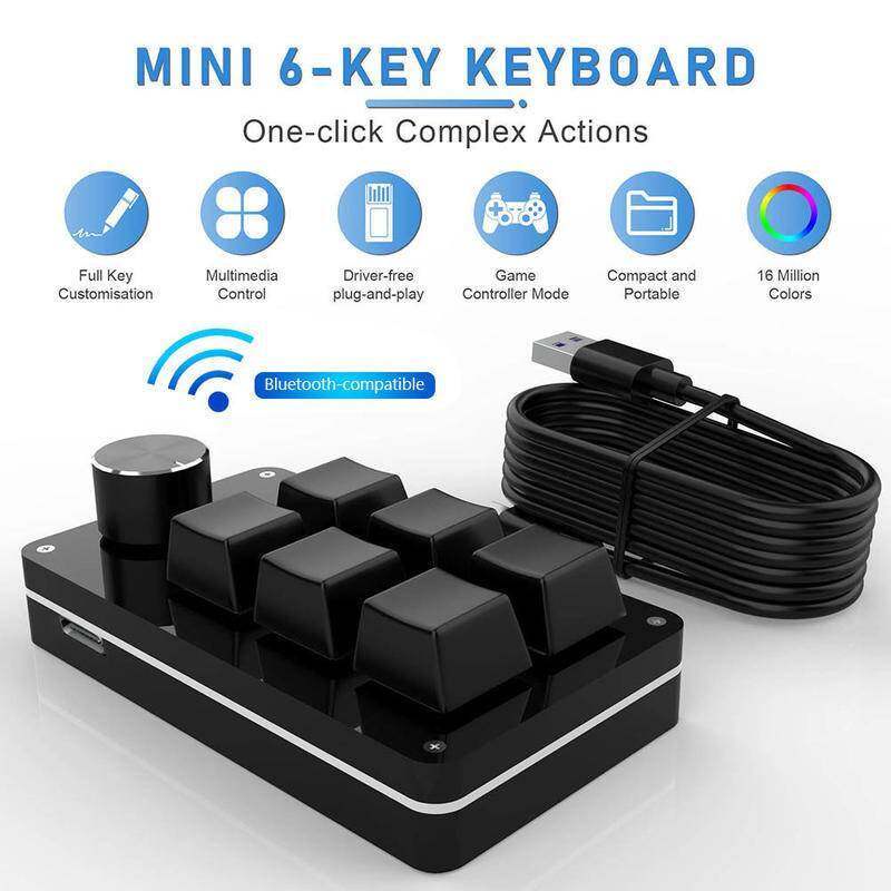 Teclado Mecânico De Jogo Macro Personalizado Knob 6 Key + 1 Programável Hotswap Com Uma Só Mão Para Acessórios De Desenho PS