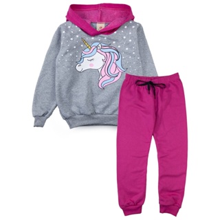Conjunto Infantil Feminino Moletom Unicórnio com Estrelas Mescla 0488 - Laluna