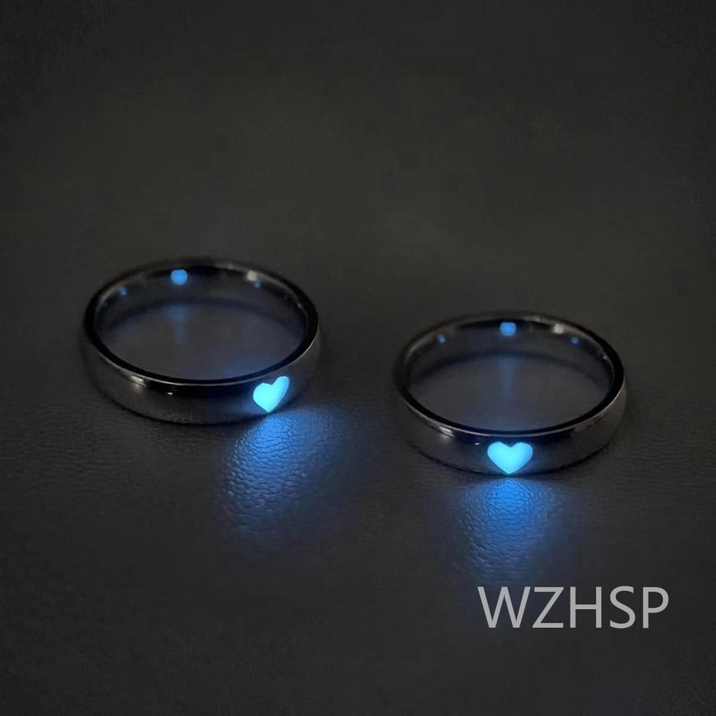 Elemexsu Heart Shaped Glow-in-the-Dark Ring-Presente Romântico E Ajustável Para Casais