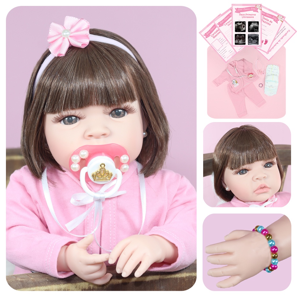 Boneca Bebê Reborn Doll Corpo de Silicone Pode Tomar Banho Com Chupeta  Magnetic Presentes De Natal Para Crianças Enviar Do Brasi