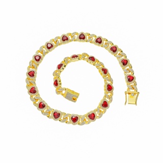Colar Europeu Americano Exagerado de Coração de Diamante Completo Homens Hip-Hop HIPHOP Colar de Corrente Cubano Pulseira de Fivela de 8 caracteres