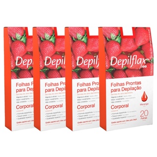 Folhas Prontas Para Depilação Corporal Morango Depilflax Cera Depilatoria Profissional 20un - Kit 4 Caixas