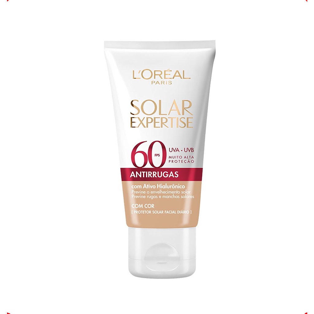 Protetor Solar Expertise FPS 60 Antirrugas Acido Hialurônico Com Cor ...