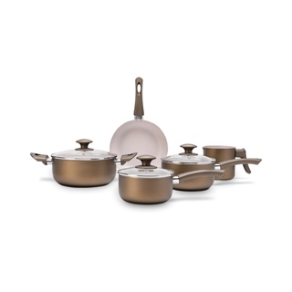 Jogo de Panelas 5 Peças Revestimento Cerâmica Antiaderente Cor Fendi Ceramic Life Antares Brinox