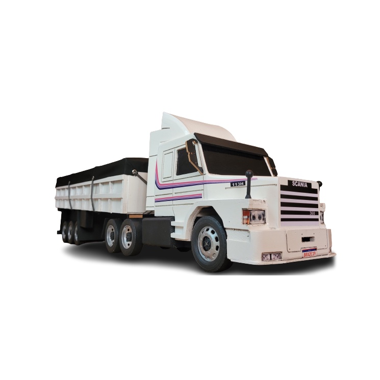 Carreta Scânia 113H Truck Graneleiro MDF Miniatura Branco