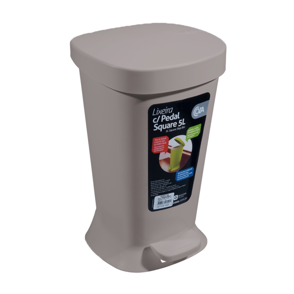 Lixeira de Polipropileno com Pedal Square 5 Litros Coza - Brinox 10424