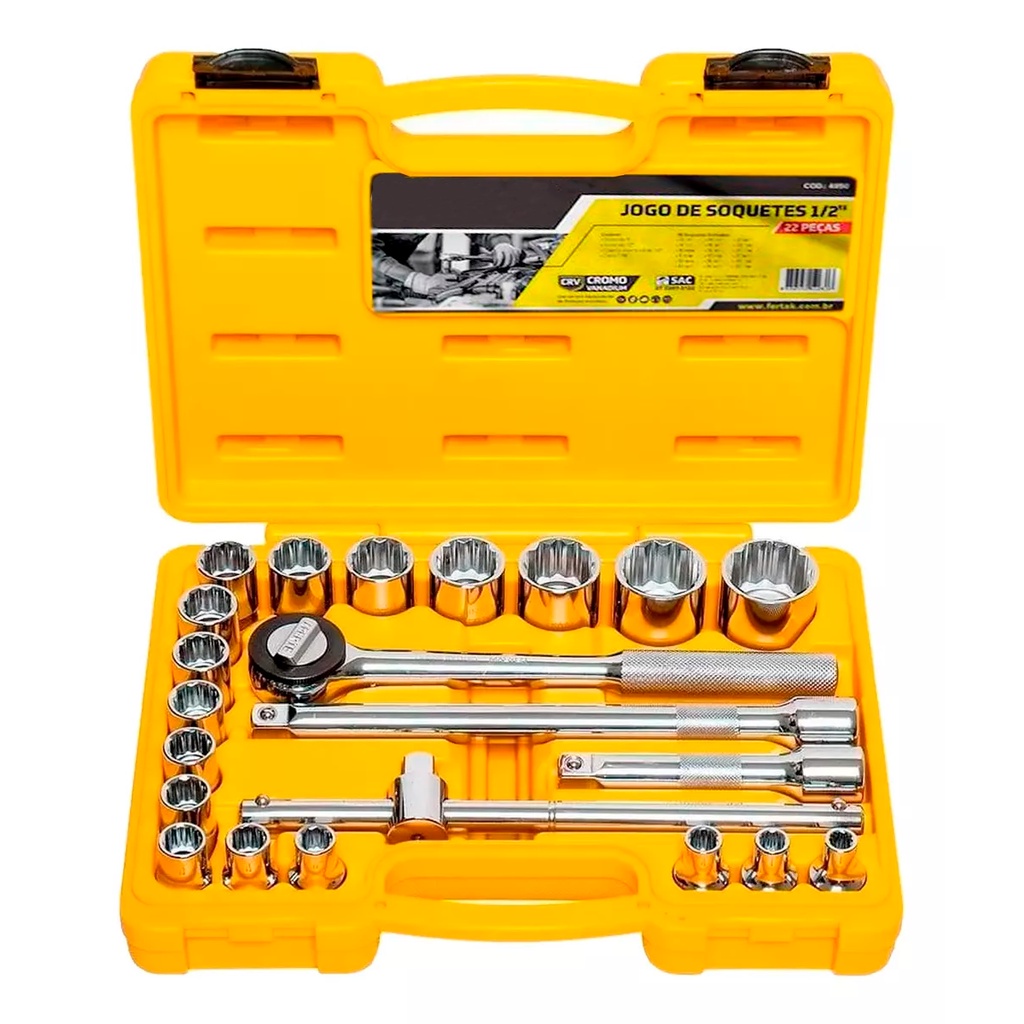 Jogo De Soquete Estriado 1/2 Pol 8 A 32mm 22 Pçs