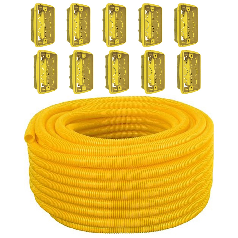 Conduite Eletroduto 50 Metros 3/4 Corrugado Com Caixa Luz 4x2 Proteçao ...