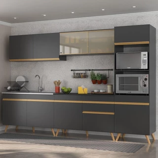 Cozinha Completa 5 peças com Armário e Balcão MP3750 Veneza GB Multimóveis Preta