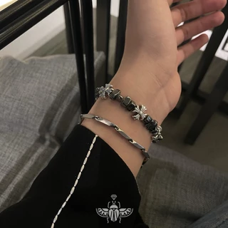 Corações Cromados Cruzam Y2K Emendas De Corrente Com Contas Pulseira , Bracelete De Sentido Avançado Para Homens E Mulheres