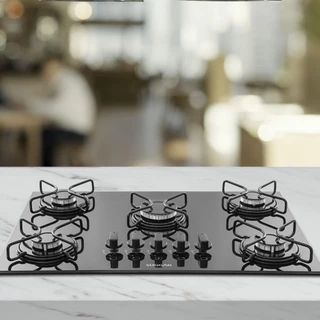 Cooktop a Gás 5 Bocas Vidro 70x46 Bivolt Preto Suggar