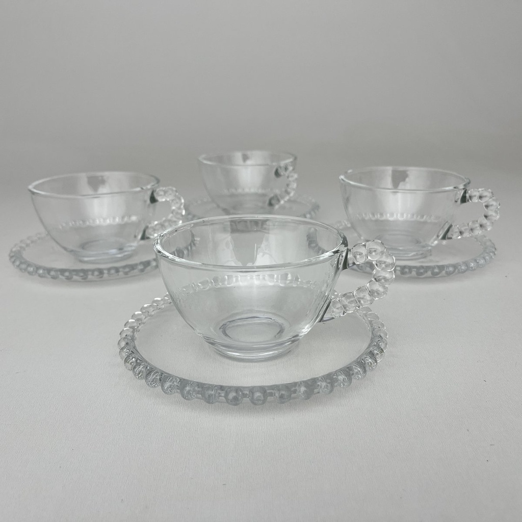 Kit 4 Xícaras e Pires Chá 180ml Cristal Pearl Bolinhas Wolff
