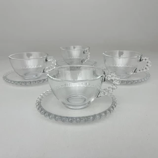 Kit 4 Xícaras e Pires Chá 180ml Cristal Pearl Bolinhas Wolff