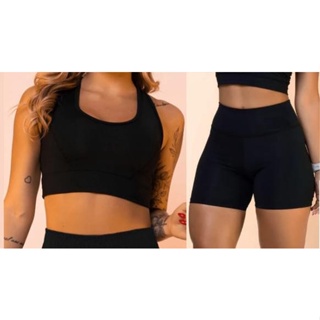 Kit Shorts Legging Suplex + Top Academia Fitness Feminino Nadador Conforto Topper