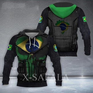 Brasil Mapa Do País Bandeira Skull 3D Capuz Impresso Homem Feminino Moletom