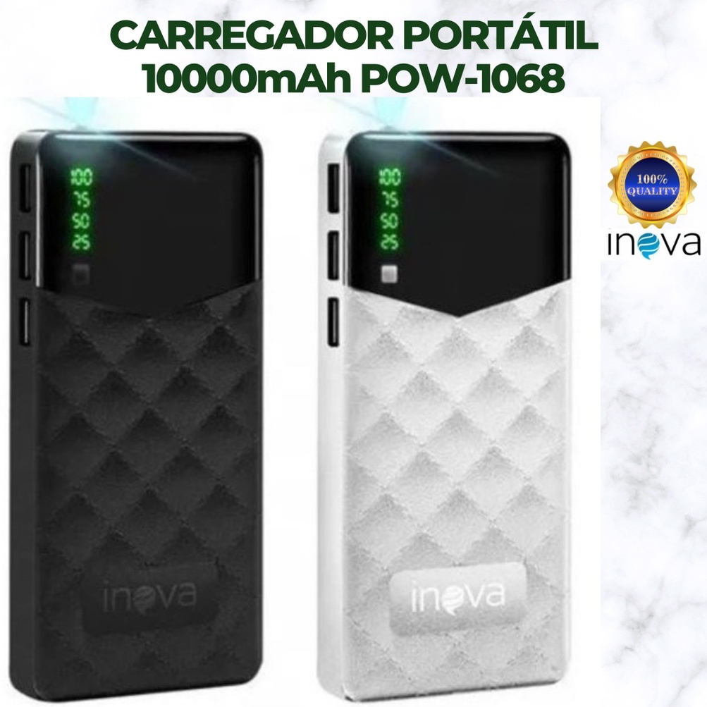 Carregador Portátil 10000 mah Power Bank Original Inova Pow-1068 3 USB ...