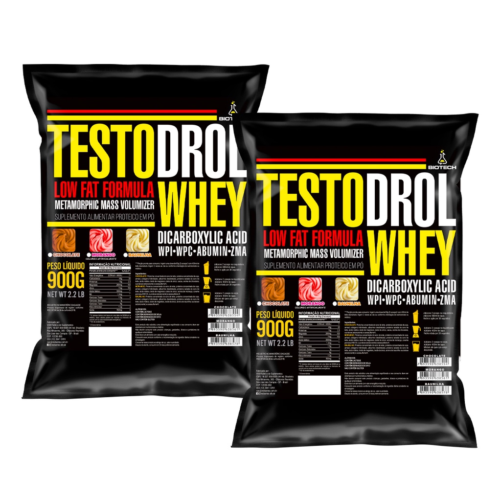 Kit 2x Whey Concentrado e Isolado Testodrol 900g – Biotech