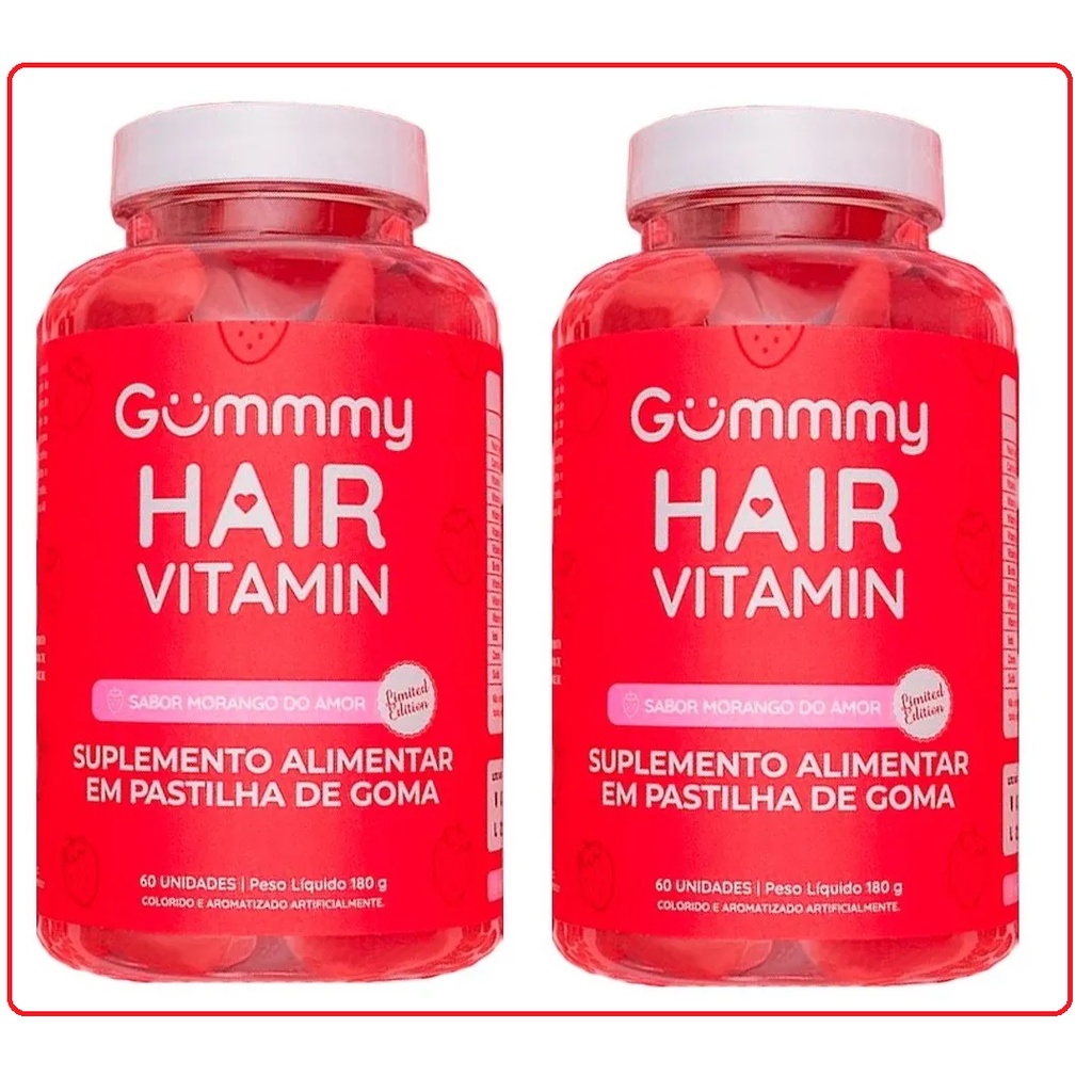 Kit Com 2 Gummy Hair Vitaminas Sabor Morango 60 Gomas Shopee Brasil