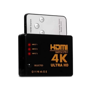 Hub Switch Hdmi com 3 Entradas e 1 Saída Chaveador Divisor Full HD 1080p 4k 3D Com Controle MarisaStore