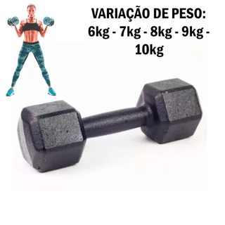 Halter Sextavado Pintado 6 a 10 Kg "Unidade" - Treino em Casa Musculação Academia Crossfit Funcional Peso Para Braço