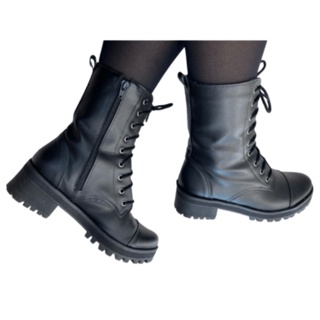 Bota Coturno feminino tratorada blogueira confortável preto