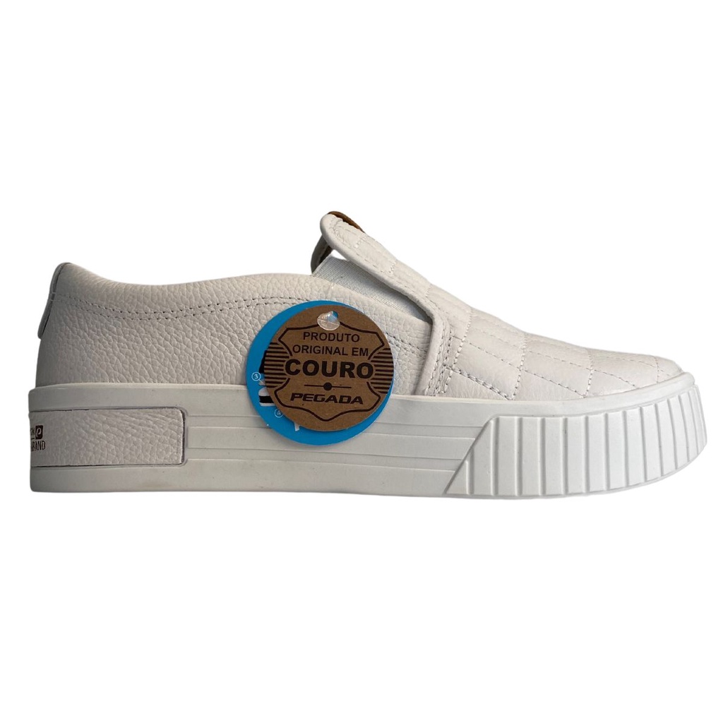 Slip on feminino branco fashion couro