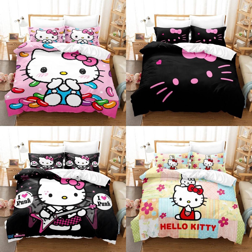 Hello Kitty Conjunto De Roupa De Cama 3 Em 1 De Lençol Acolchoado Fato Confortável Lavável Para Quarto