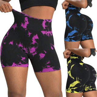 Tingimento sem costura Tie-Dye Sports Skinny Calças de três pontos Skinny Women /High Waist Hip-Lifting Abdômen Tie-Bleach
