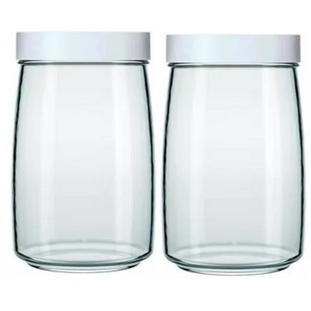 Kit 2 Pote Vidro Mandacaru Liso Com Tampa 1,2 Litros Branco