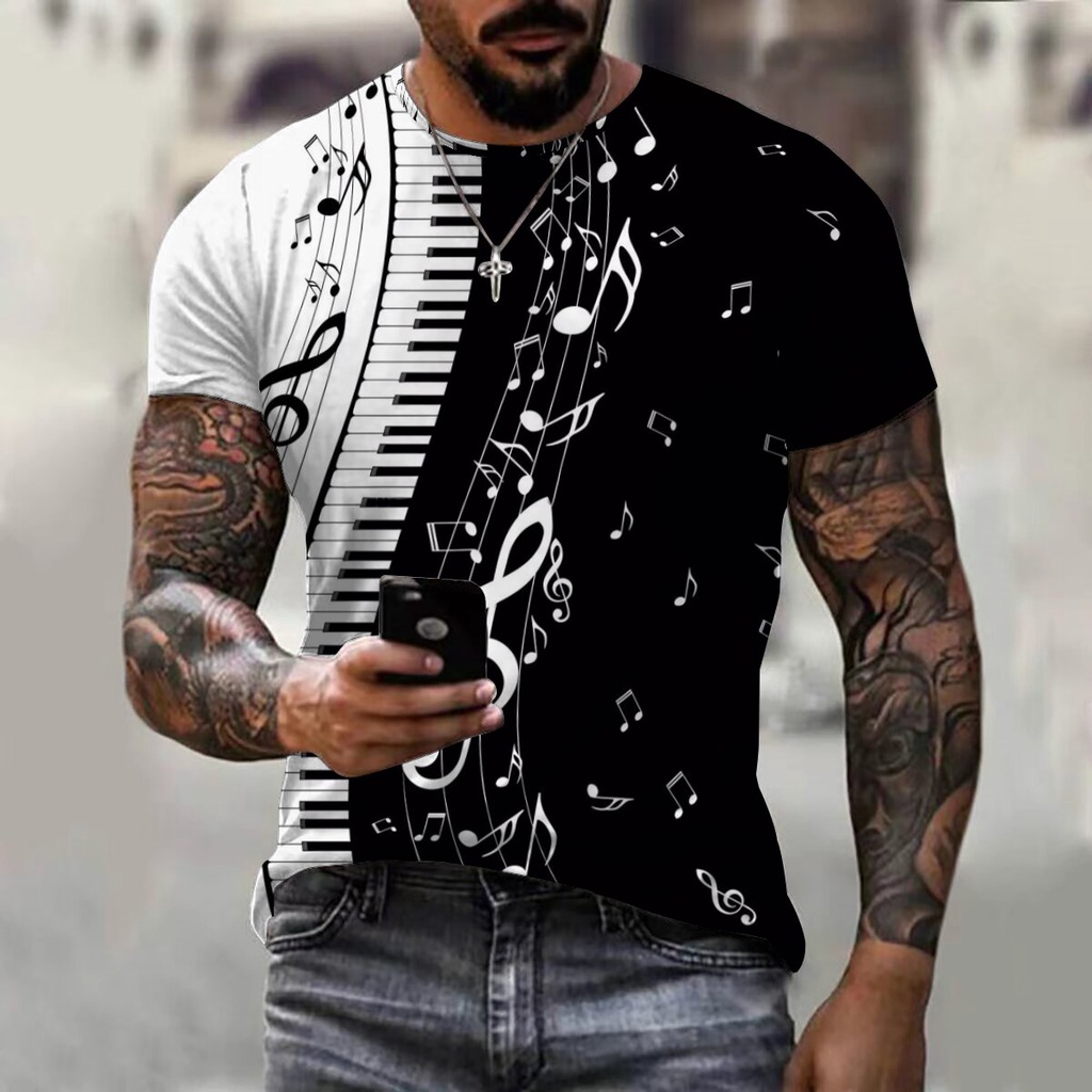 2023 Camisas De Moda 3D Impressão Piano Música Manga Curta Camisetas Unisexo
