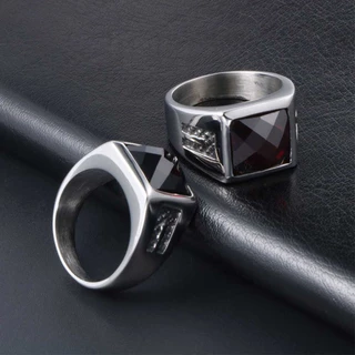 Prata Vermelha Ágata Preta Vintage Titânio Aço Rubi Homens Punk Fashion Jewelry Anéis De Noivado